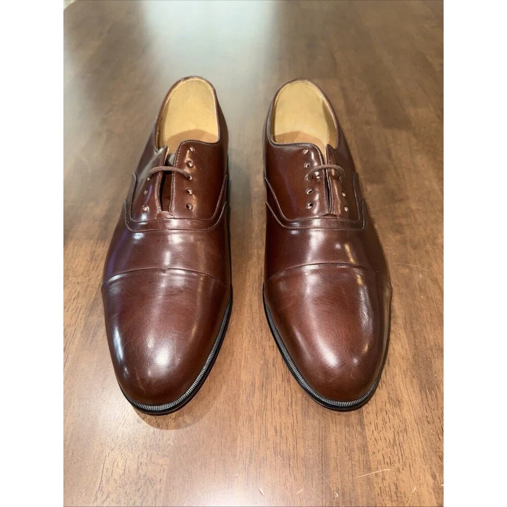 Stacy Adams Cap Toe Oxford Brown Leather Dress Shoes Men's 12W Wide Brazil NWOB